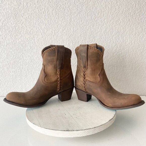 NEW Lane PLAIN JANE PJ Womens Cowboy Bootie Sz 7.5 Brown Western Cowgirl Boots - Picture 7 of 11